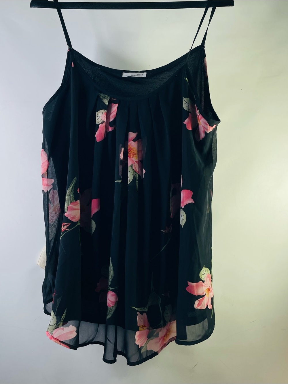 Messic Black Floral Chiffon Camisole Tank Top - Pink Floral Size XL